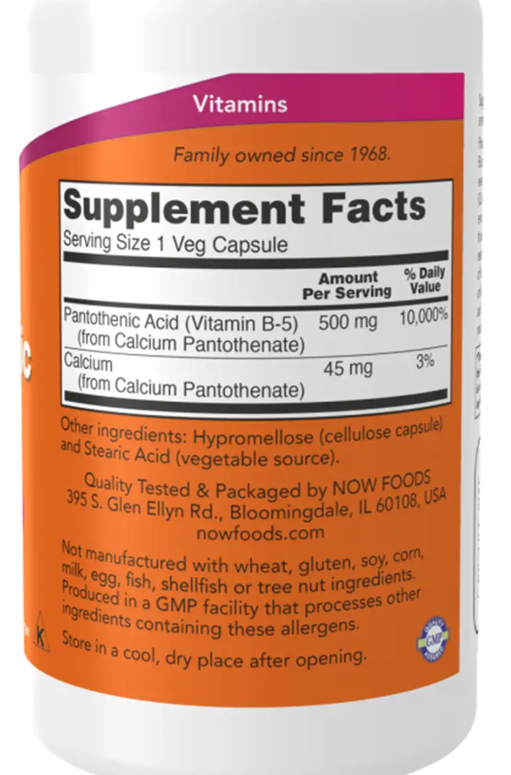 Pantothenic Acid 500mg Now Pantothenic Acid 500mg Now